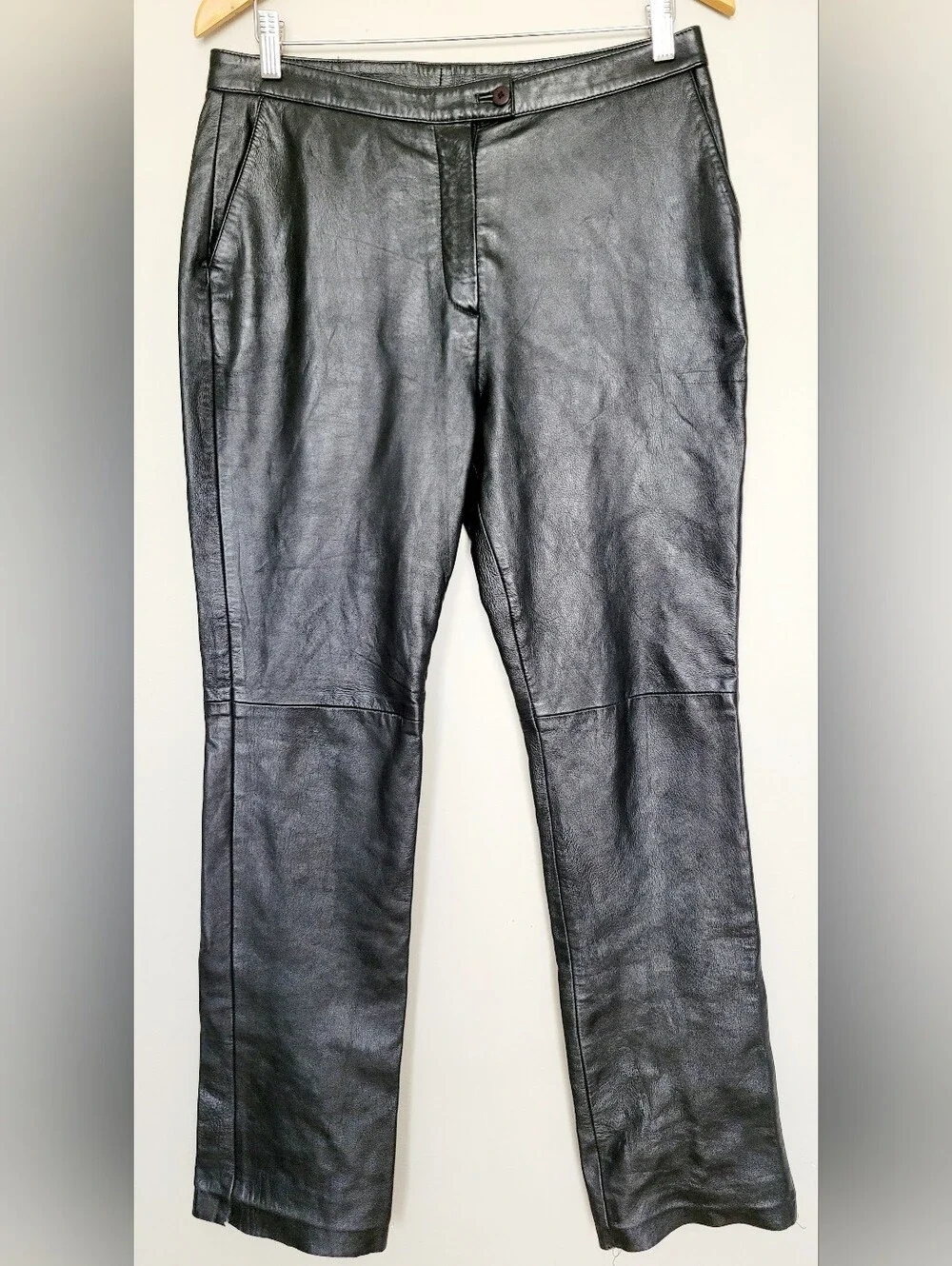 Outer Edge 100% Real Lamb Leather Moto/Biker Black Pants Straight Leg Medium